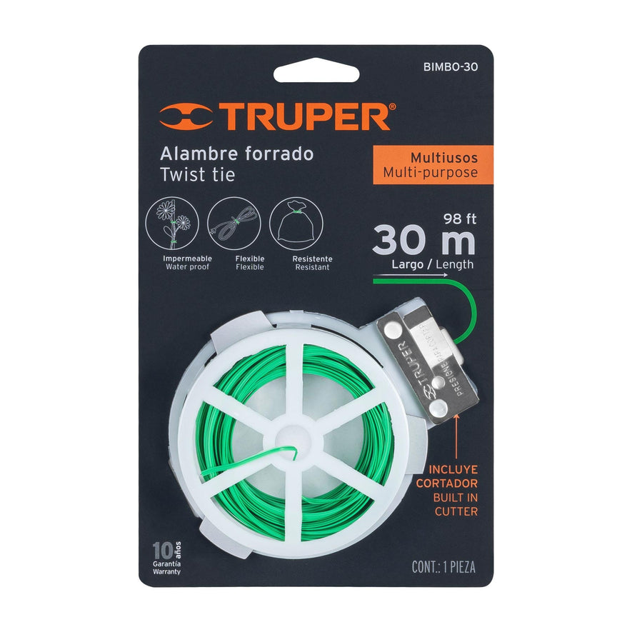 Carrete con 30 m de alambre forrado multiusos, Truper Caja con 12, 12322