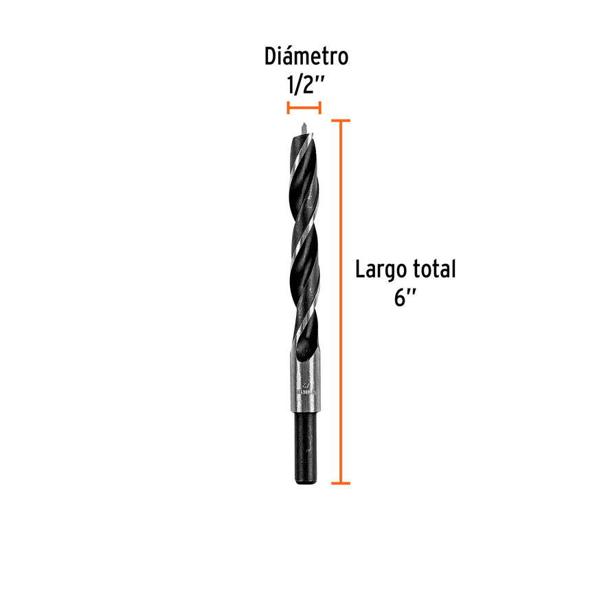 Broca con punta centradora para madera 1/2', TRUPER Caja con 6, 101696