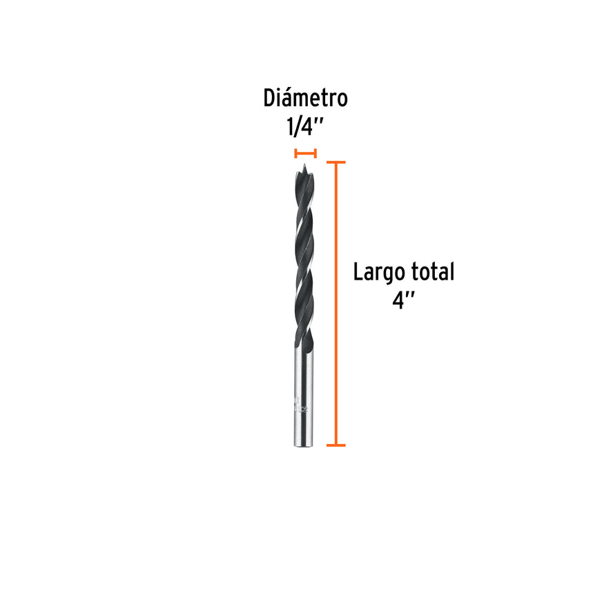 Broca con punta centradora para madera 1/4', TRUPER Caja con 12, 101691