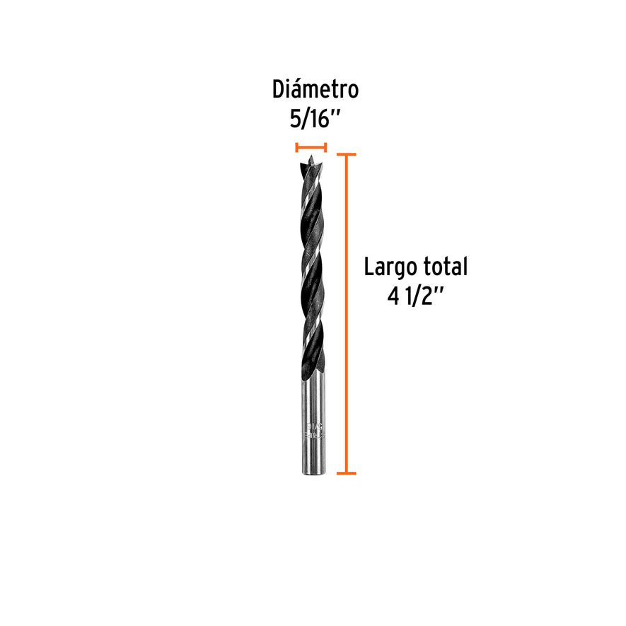 Broca con punta centradora para madera 5/16', TRUPER Caja con 12, 101693