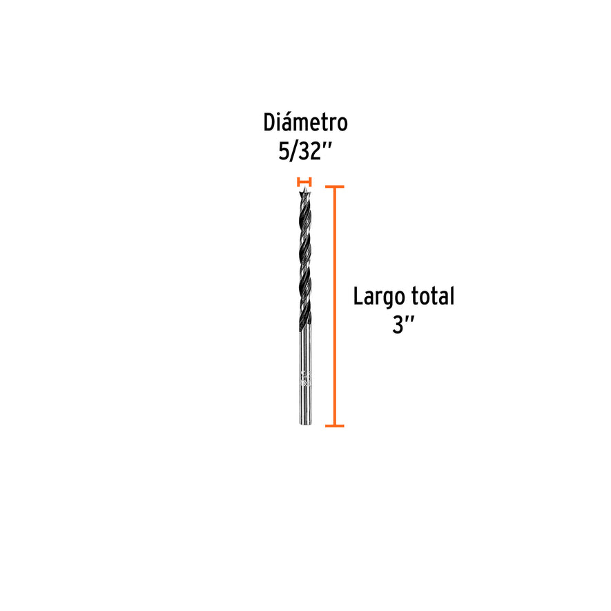 Broca con punta centradora para madera 5/32', TRUPER Caja con 12, 101627