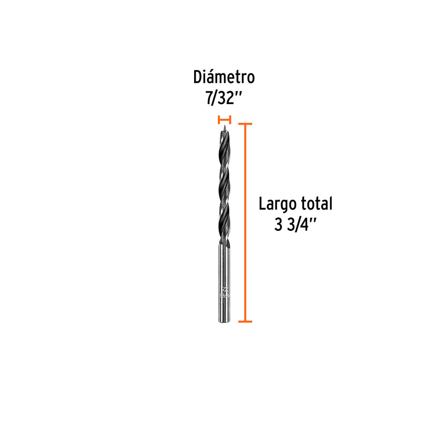 Broca con punta centradora para madera 7/32', TRUPER Caja con 12, 101690