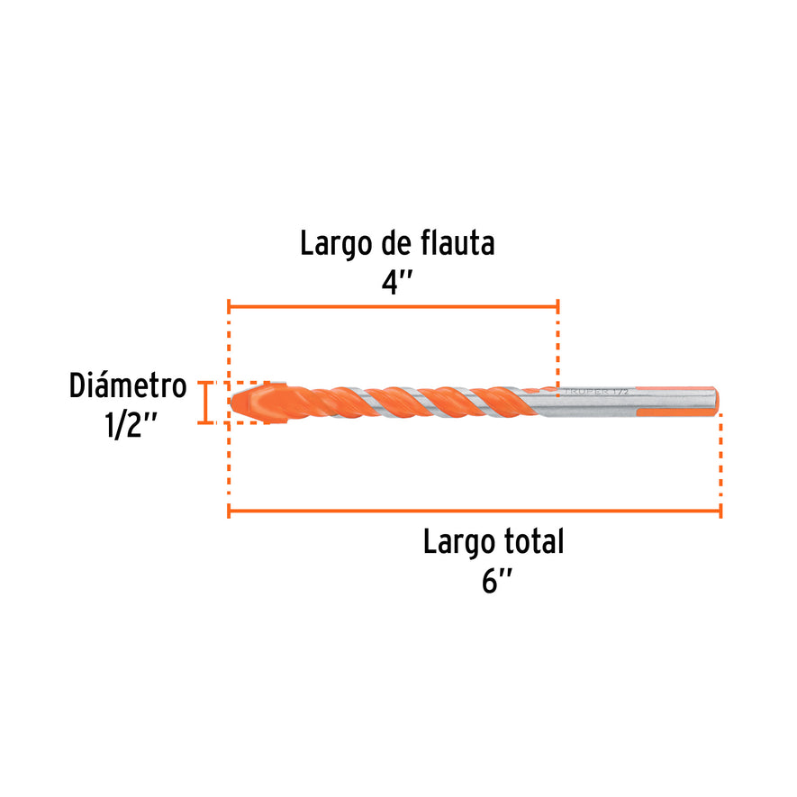 Broca multimaterial 1/2 x 6', Truper Caja con 5, 101809