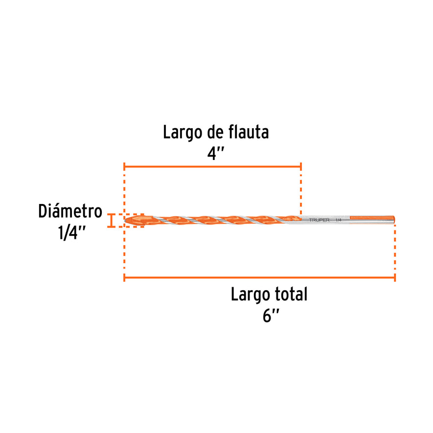 Broca multimaterial 1/4 x 6', Truper Caja con 10, 101806