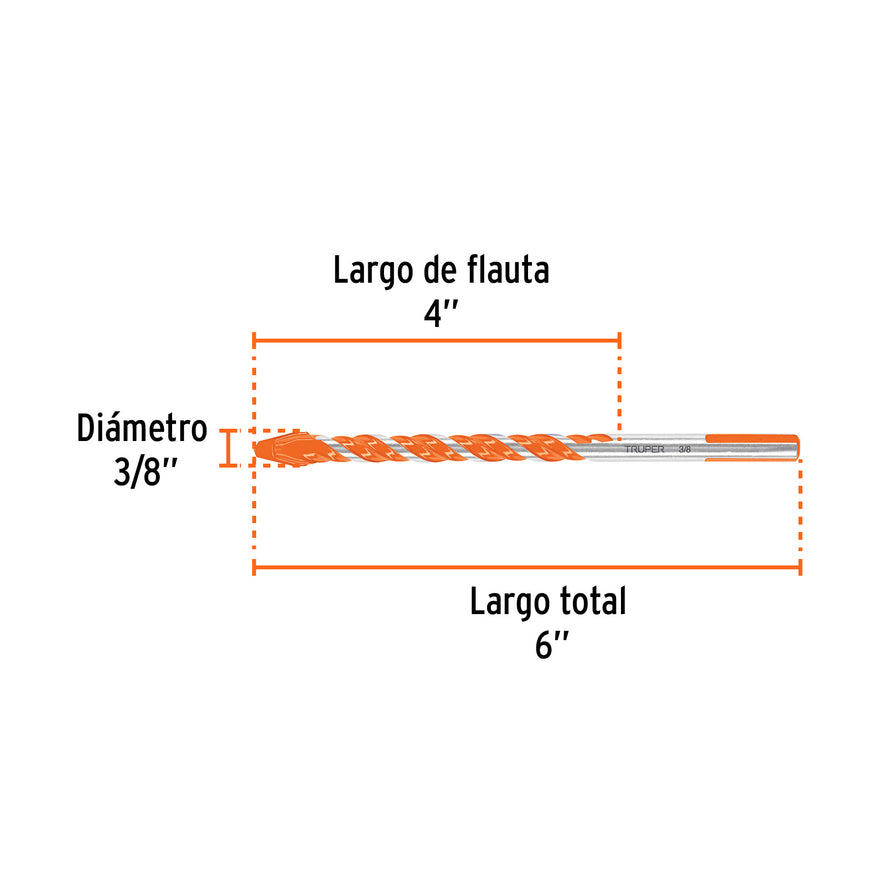 Broca multimaterial 3/8 x 6', Truper Caja con 10, 101808