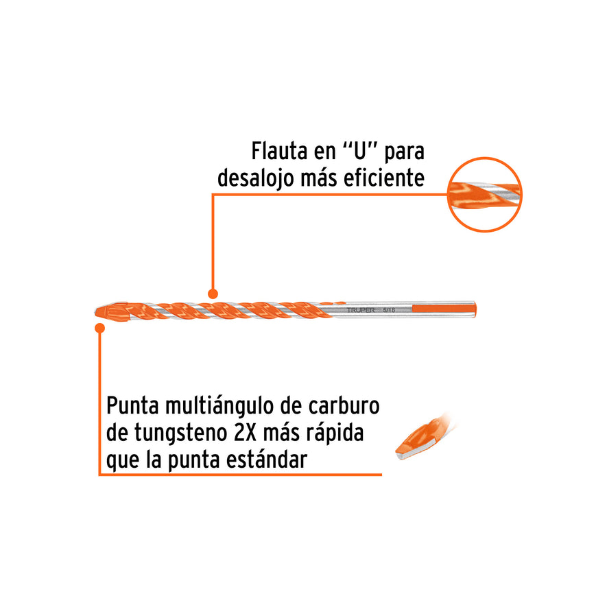 Broca multimaterial 5/16 x 6', Truper Caja con 10, 101807