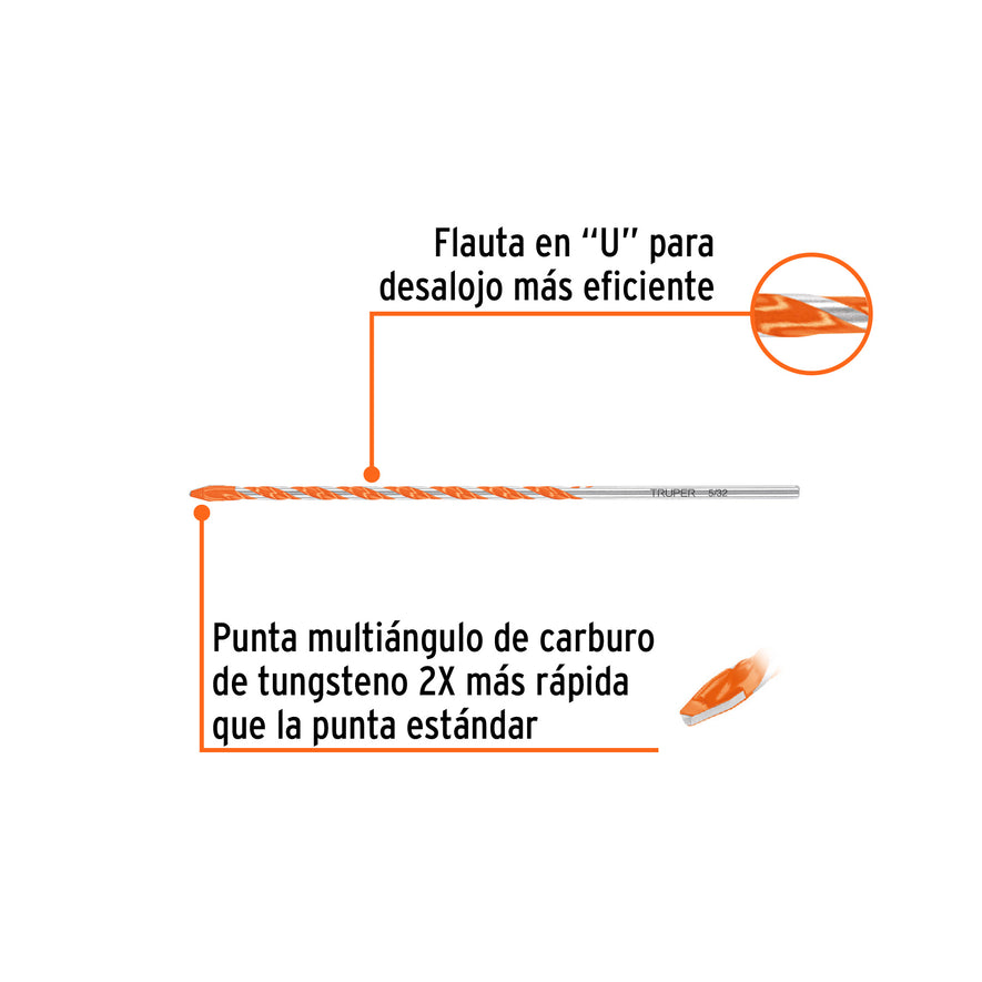 Broca multimaterial 5/32 x 6', Truper Caja con 10, 103018