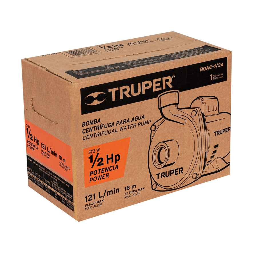 Bomba centrífuga para agua, 1/2 HP, Truper, 100388
