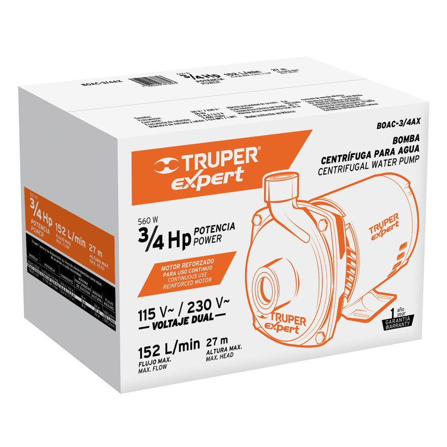 Bomba centrífuga para agua, 3/4 HP, Truper Expert, 100432