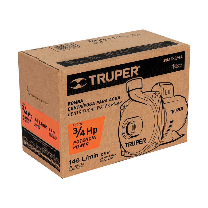 Bomba centrífuga para agua, 3/4 HP, Truper, 100389