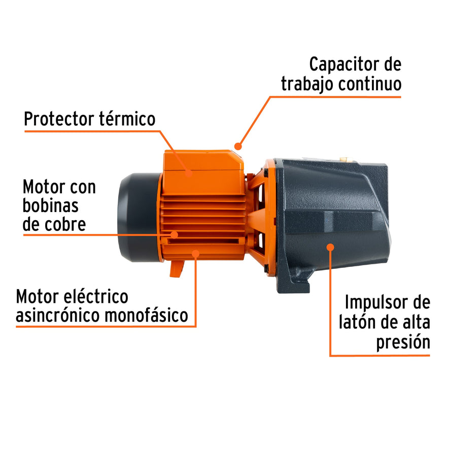 Bomba eléctrica tipo jet para agua, hierro, 1 HP, Truper, 12408