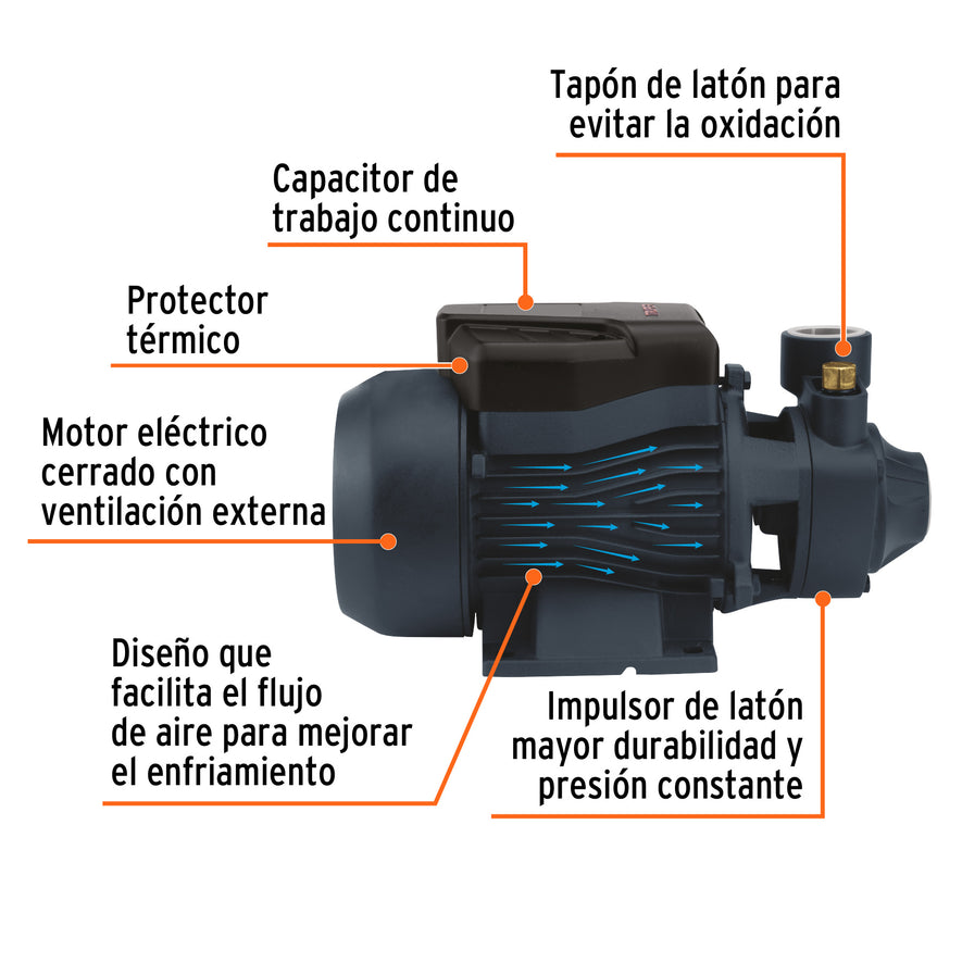 Bomba periférica 1 HP, altura máxima 60 m, Truper, 12114