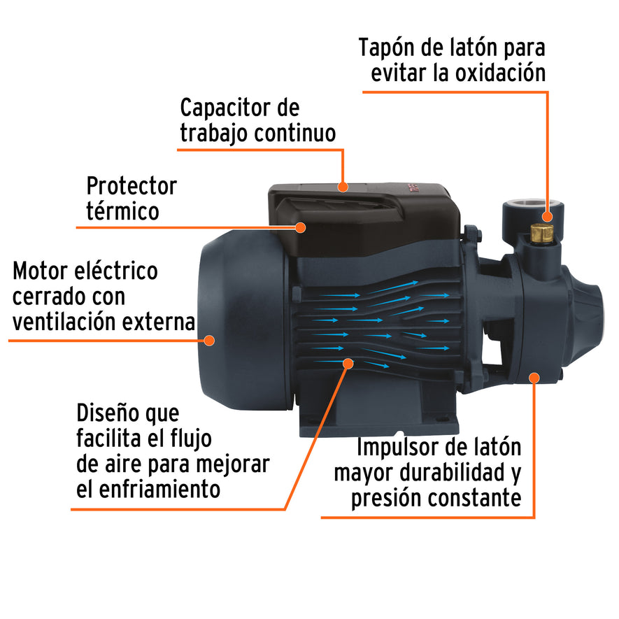 Bomba periférica 3/4 HP, altura máxima 55 m, Truper, 12113
