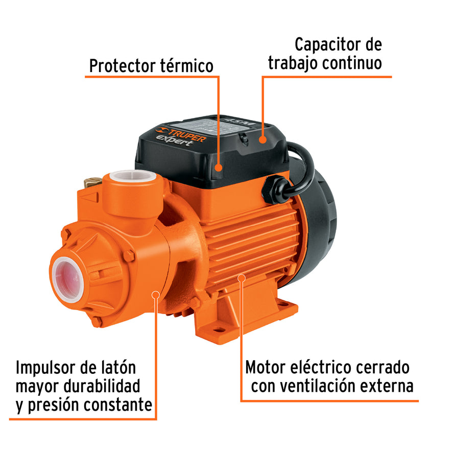Bomba periférica 3/4 HP, altura máxima 65 m, Truper Expert, 10069