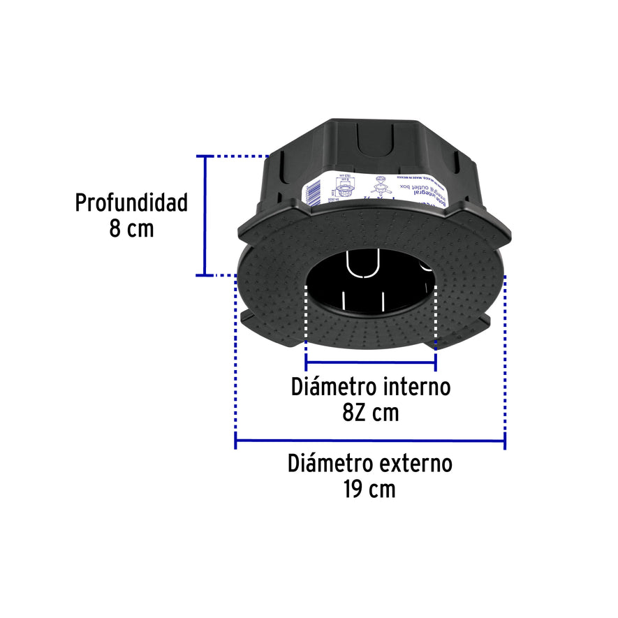 Bote integral de 8 cm, aro interno de 8 cm, Volteck Caja con 5, 48372
