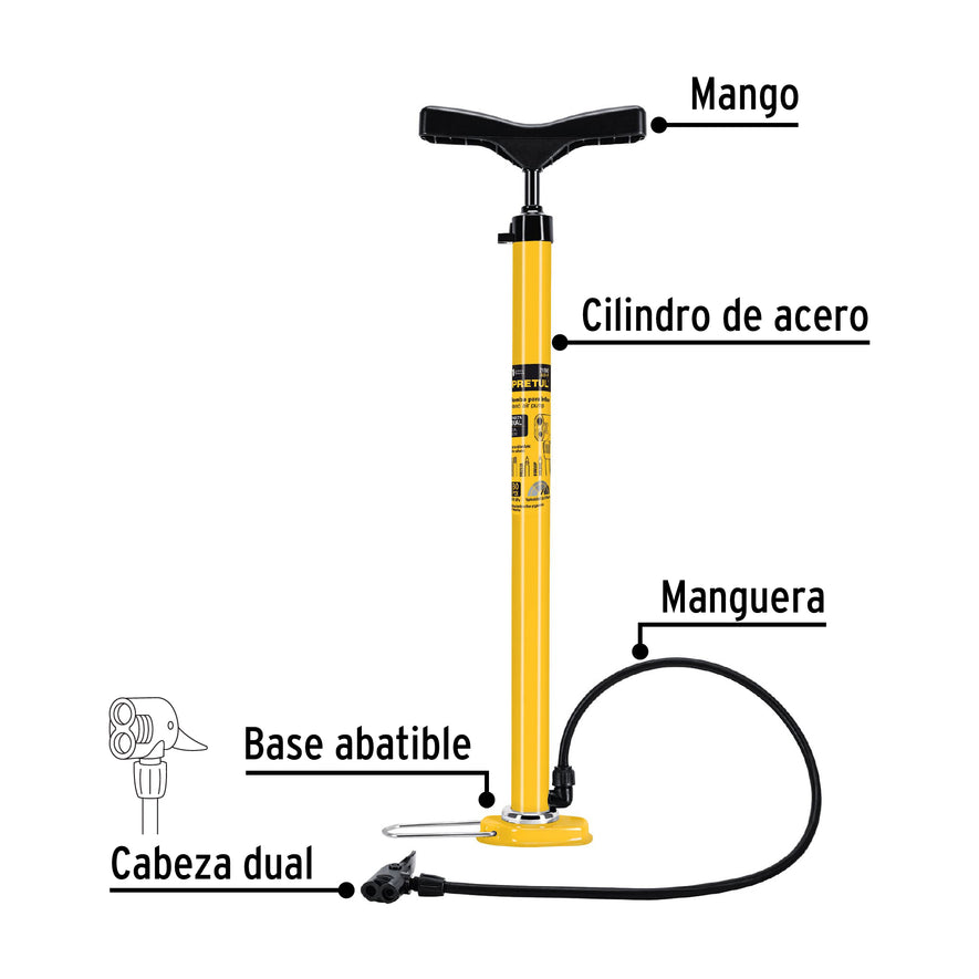 Bomba manual para inflar, 80 PSI, PRETUL Caja con 6, 21690