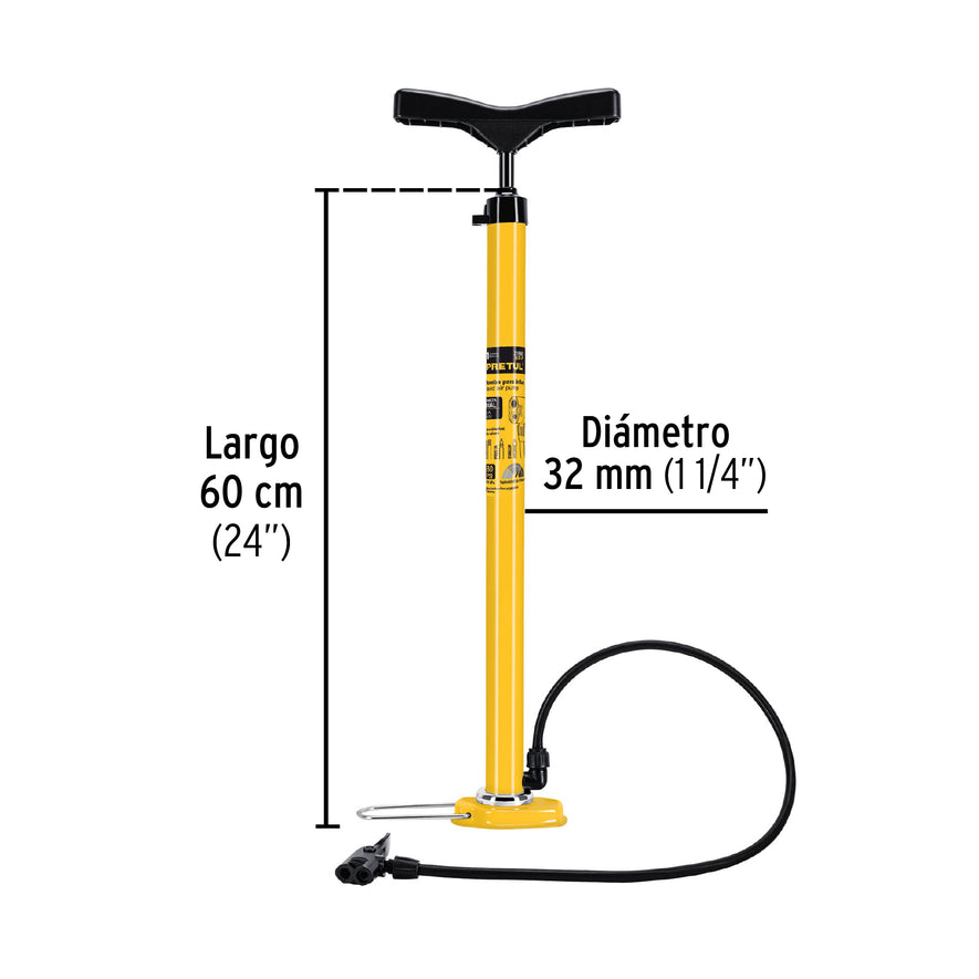 Bomba manual para inflar, 80 PSI, PRETUL Caja con 6, 21690