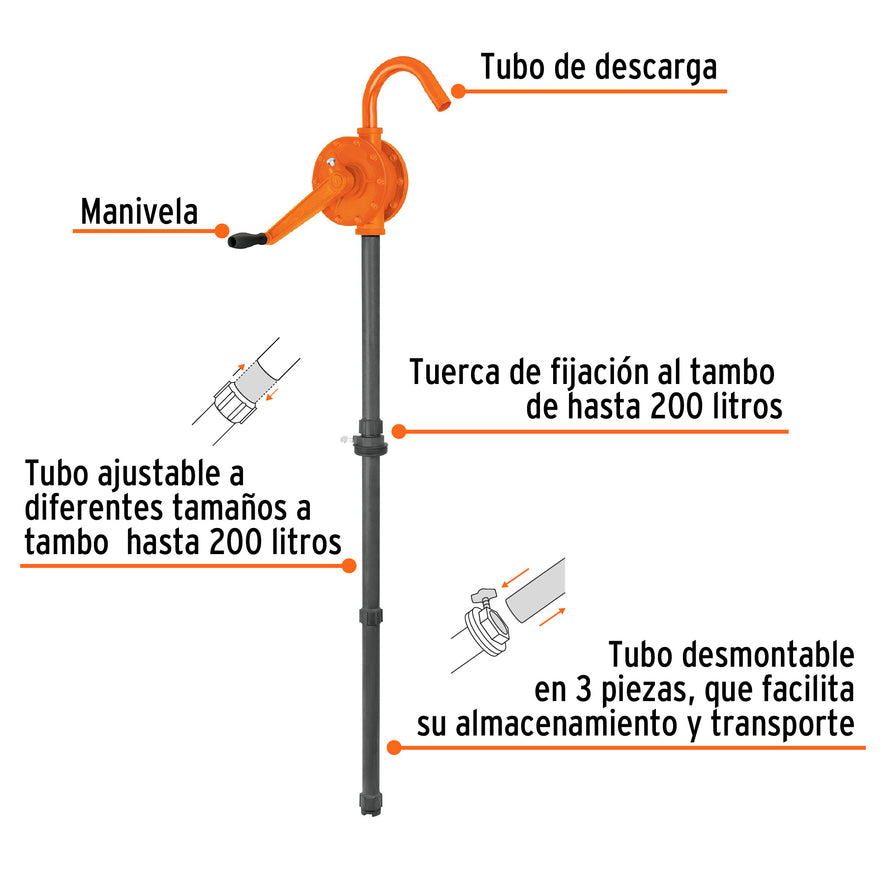 Bomba extractora de ácidos con manivela, Truper, 16856