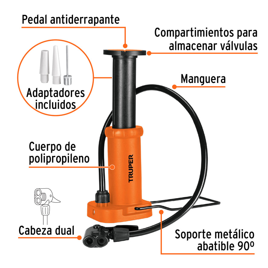 Bomba de pedal 60 PSI, TRUPER Caja con 6, 101667