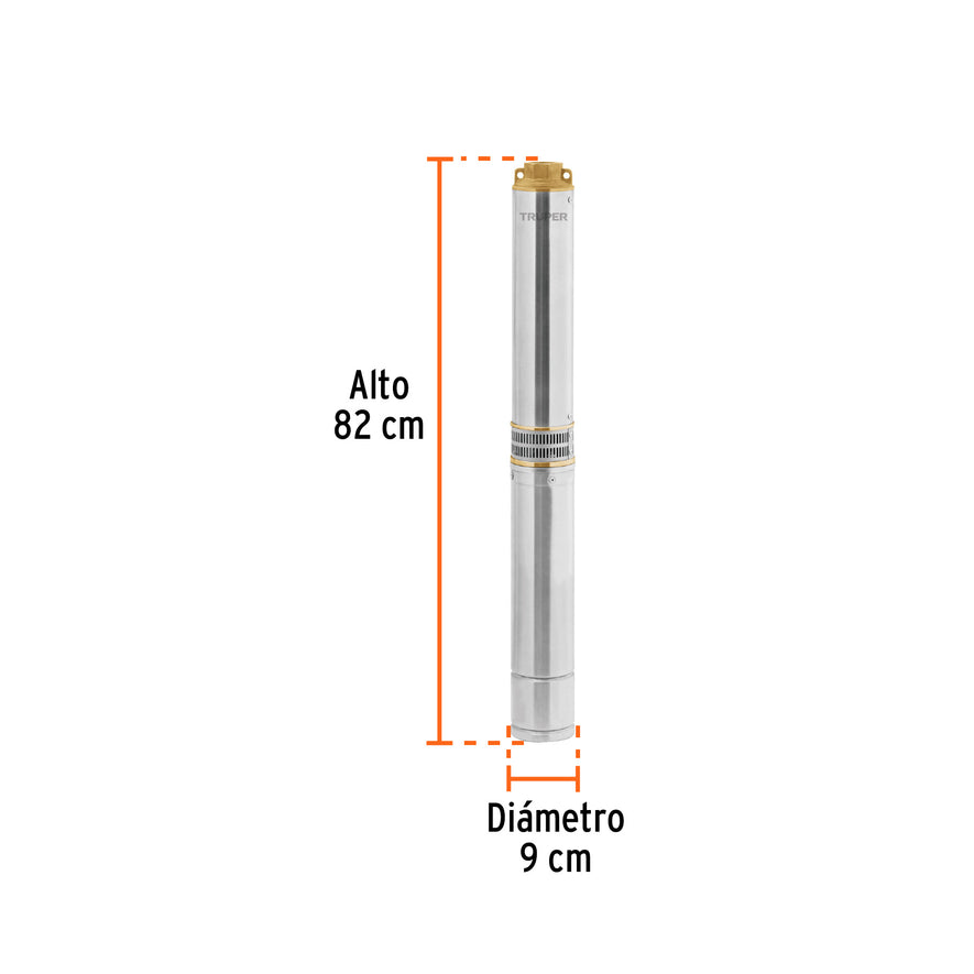 Bomba sumergible, tipo bala, 1-1/2HP, a/limpia, 220V, Truper, 102976
