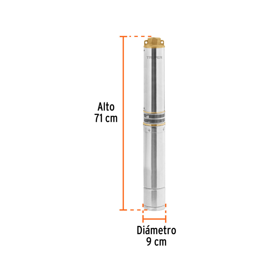 Bomba sumergible, tipo bala, 1 HP, a/limpia, 220V, Truper, 102975