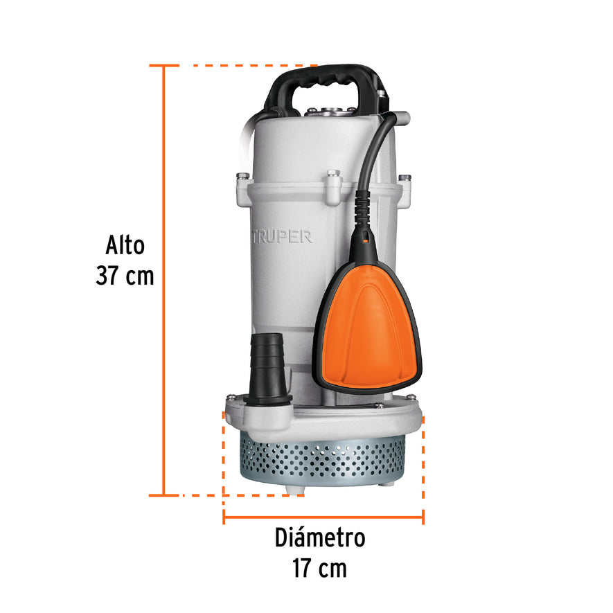 Bomba sumergible cubierta aluminio,agua limpia, 1 HP, TRUPER, 15003