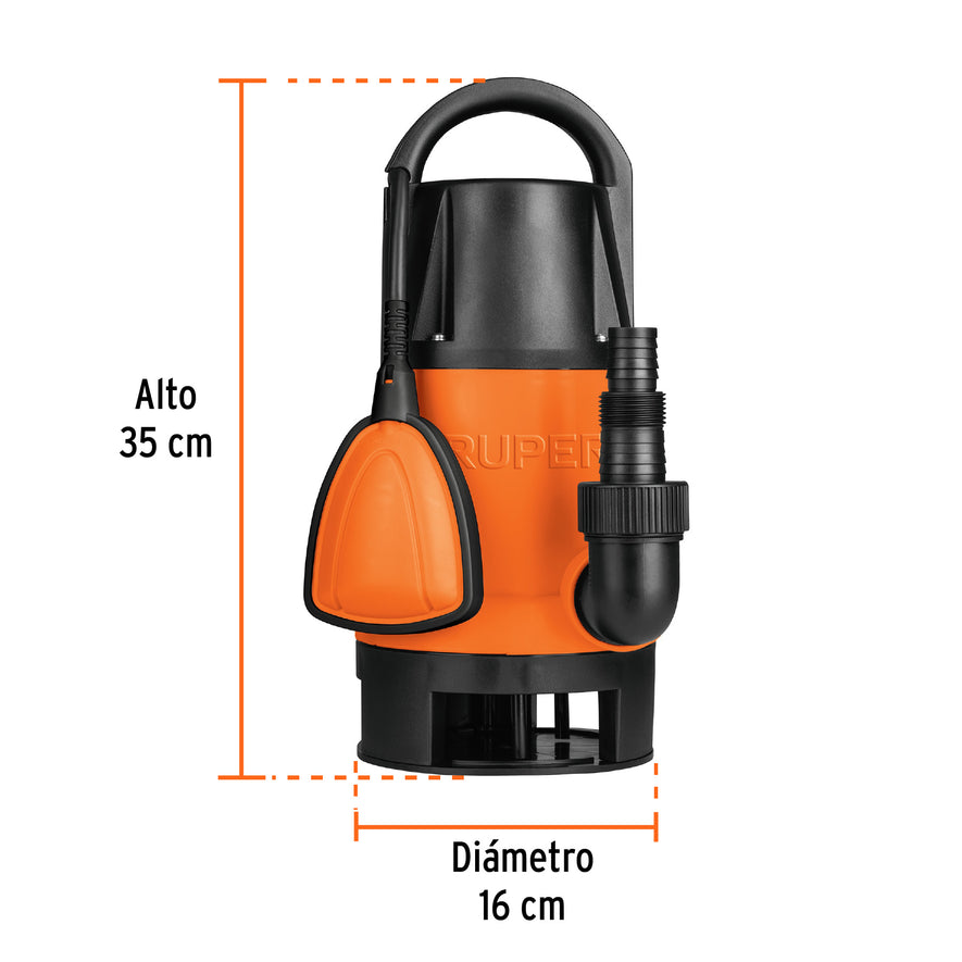 Bomba sumergible plástica, 1 HP para agua sucia, Truper, 12603