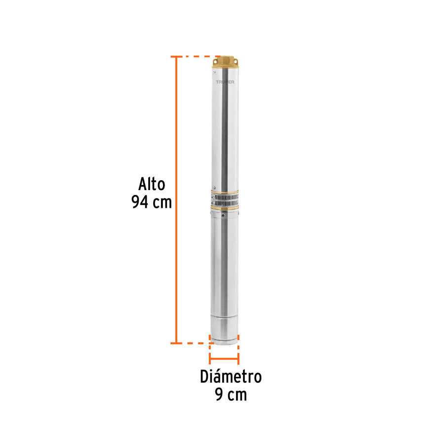 Bomba sumergible, tipo bala, 2 HP, a/limpia, 220V, Truper, 102977