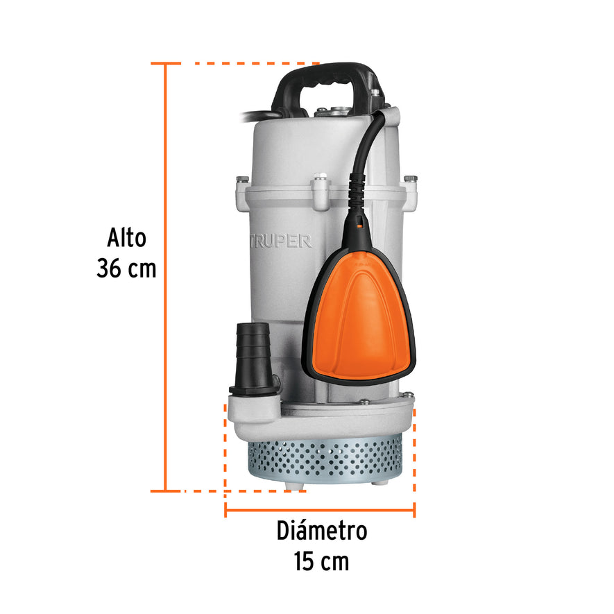 Bomba sumergible cubierta aluminio,agua limpia,3/4HP, TRUPER, 15002