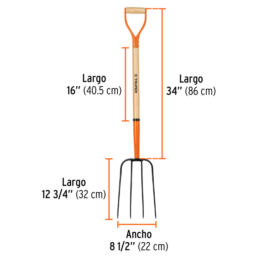 Bieldo para paja, 4 dientes, mgo 34', puño 'Y', TRUPER Caja con 3, 11012