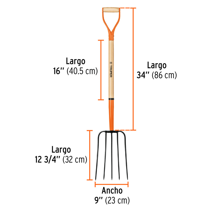 Bieldo para paja, 5 dientes, mgo 34', puño 'Y', TRUPER Caja con 3, 11015