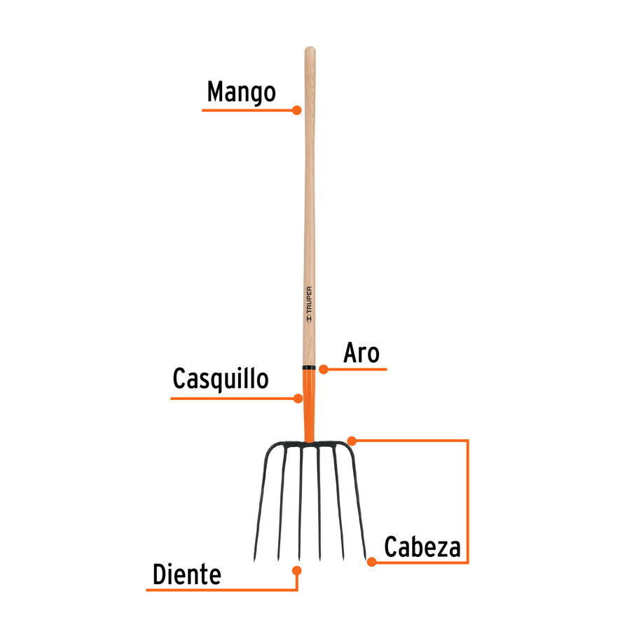 Bieldo para paja, 6 dientes, mgo largo 48', TRUPER, 11009