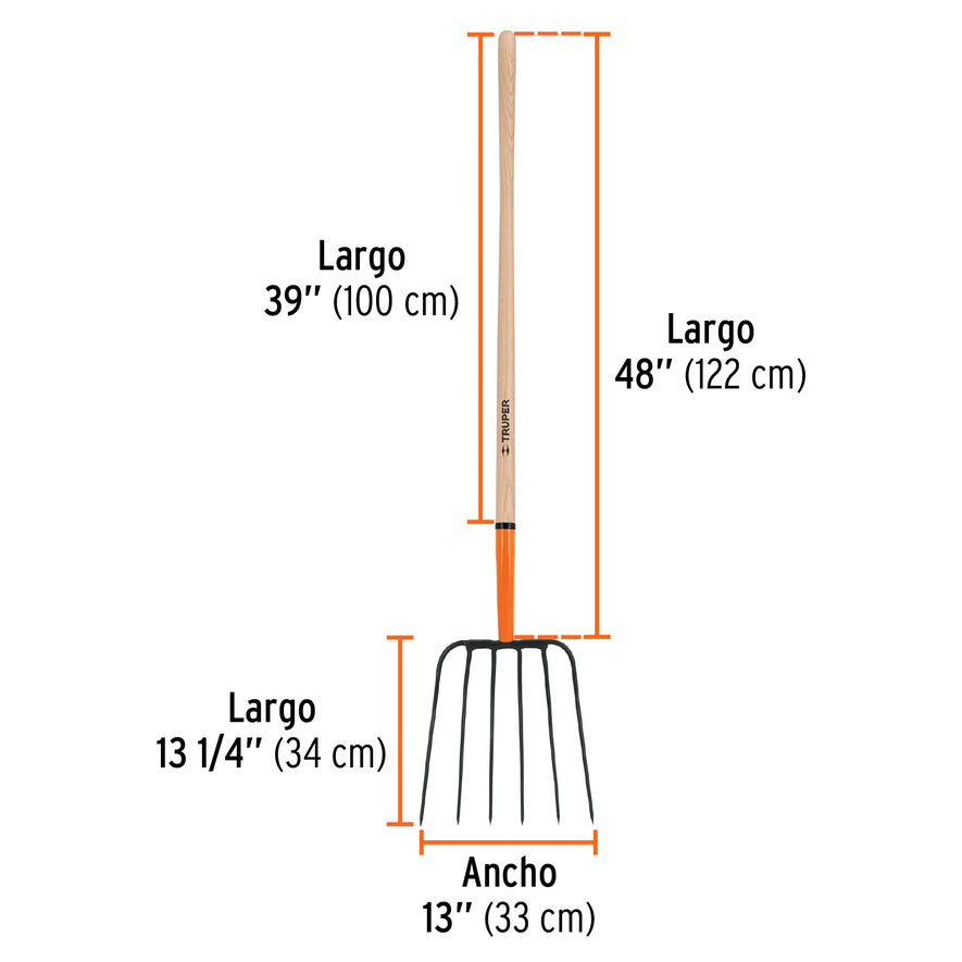 Bieldo para paja, 6 dientes, mgo largo 48', TRUPER, 11009