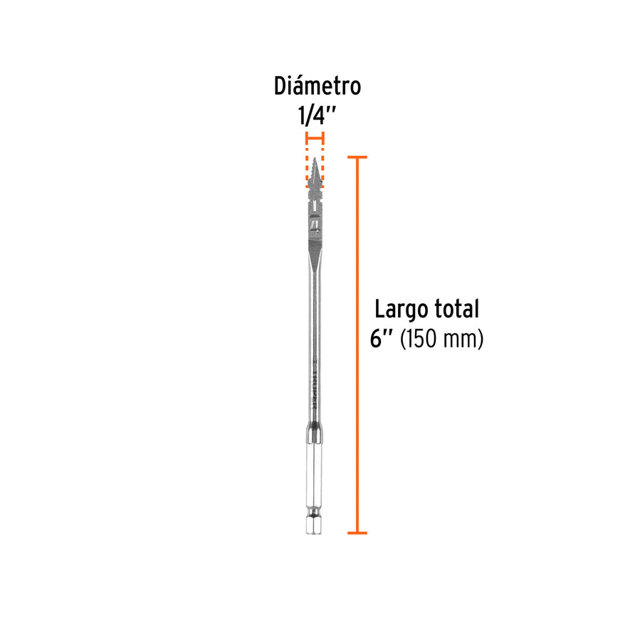 Broca plana de manita 1/4' para madera, Truper Caja con 6, 11360