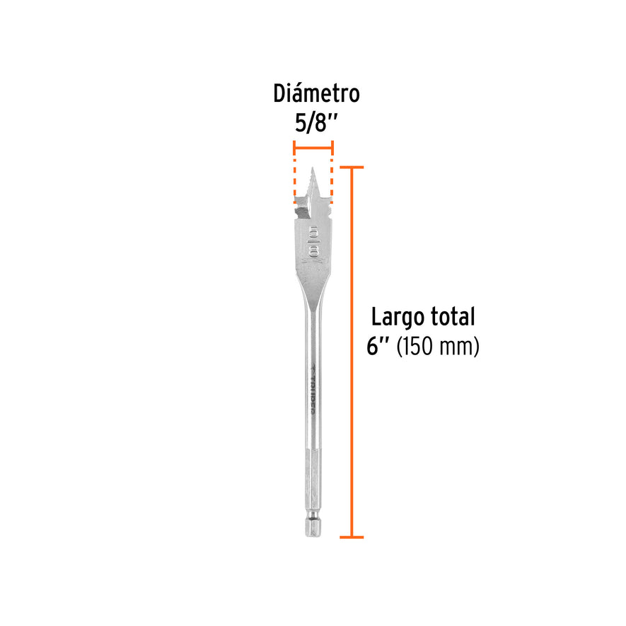 Broca plana de manita 5/8' para madera, Truper Caja con 6, 11375