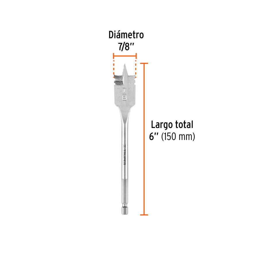 Broca plana de manita 7/8' para madera, Truper Caja con 6, 11381