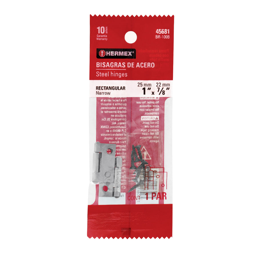 Bolsa con 2 bisagras rectangulares 1', acero pulido Caja con 6, 45681