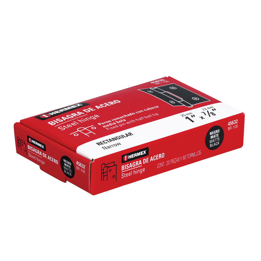 Bisagra rectangular 1' negra, Hermex Caja con 20, 45632