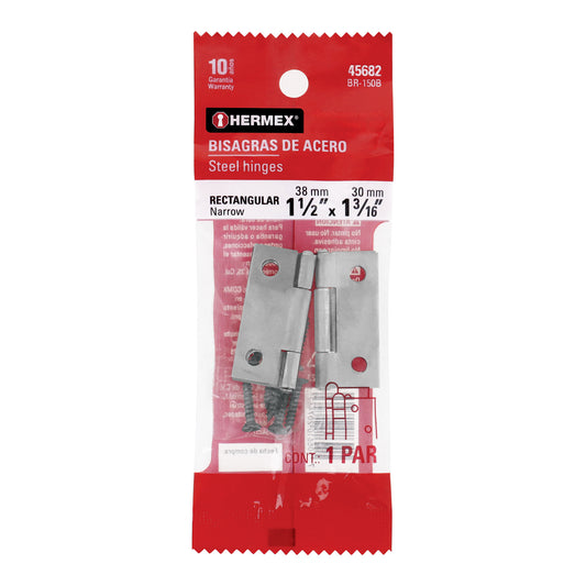 Bolsa con 2 bisagras rectangulares 1-1/2', acero pulido Caja con 6, 45682