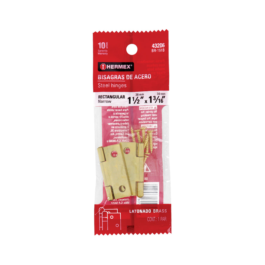Bolsa con 2 bisagras rectangulares 1-1/2', acero latonado Caja con 6, 43206