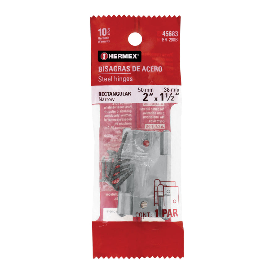 Bolsa con 2 bisagras rectangulares 2', acero pulido Caja con 6, 45683