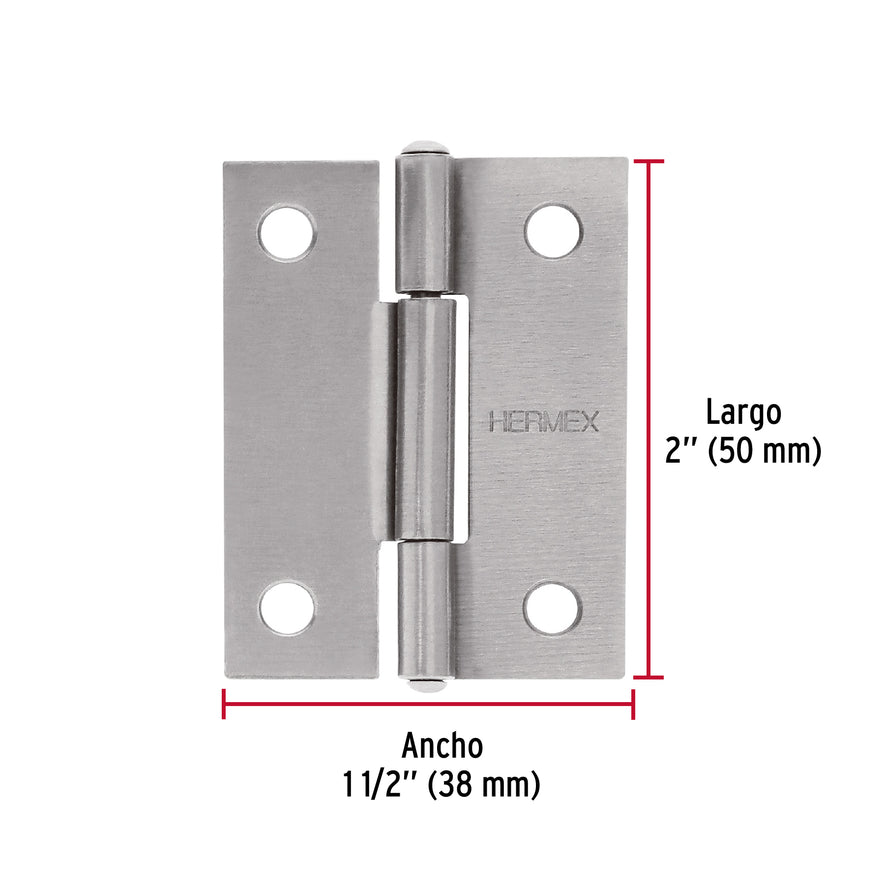 Bolsa con 2 bisagras rectangulares 2', acero pulido Caja con 6, 45683