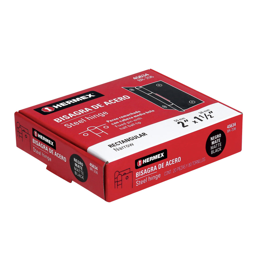 Bisagra rectangular 2' negra, Hermex Caja con 20, 45634