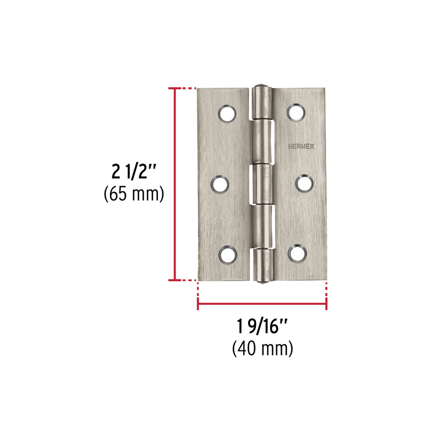 Bisagra rectangular 2-1/2' acero inoxidable, Hermex Caja con 10, 43202