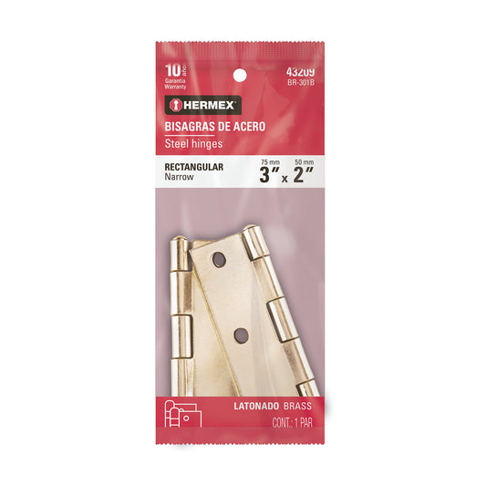 Bolsa con 2 bisagras rectangulares 3', acero latonado Caja con 6, 43209