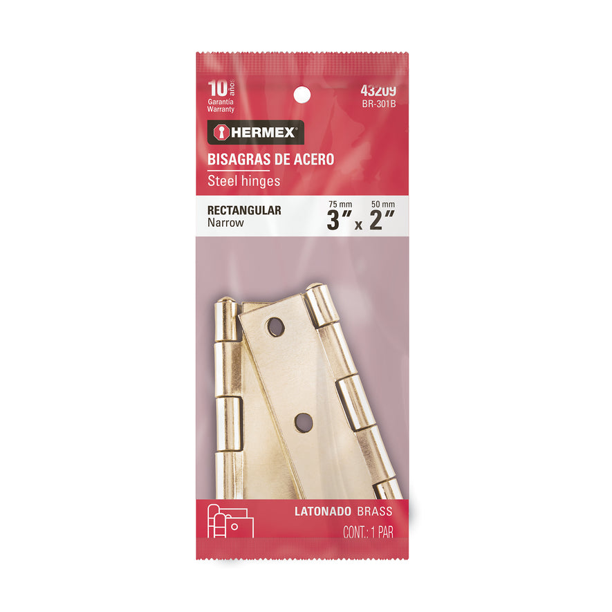 Bolsa con 2 bisagras rectangulares 3', acero latonado Caja con 6, 43209