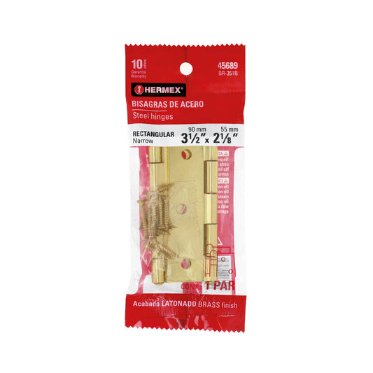 Bolsa con 2 bisagras rectangulares 3-1/2', acero latonado Caja con 6, 45689