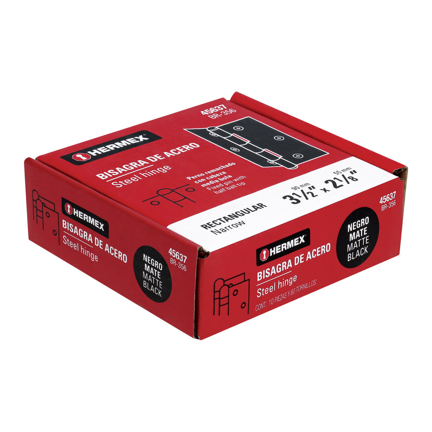 Bisagra rectangular 3-1/2' negra, Hermex Caja con 10, 45637