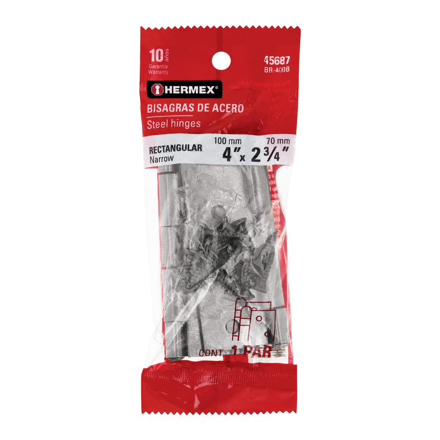 Bolsa con 2 bisagras rectangulares 4', acero pulido Caja con 6, 45687