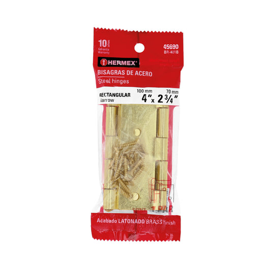 Bolsa con 2 bisagras rectangulares 4', acero latonado Caja con 6, 45690
